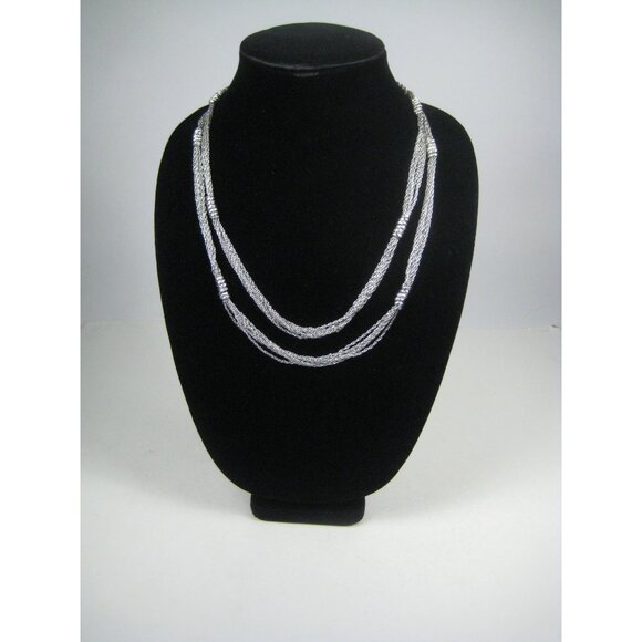 Multi Strand Necklace Silvertone Chain 23 inch Vintage Sleek Modernist Modern - Picture 4 of 10